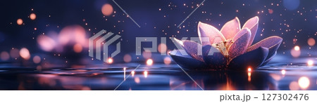Luminous Lotus Emerging from Cosmic Waters   Mystical Floral Reflection 127302476
