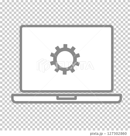 歯車マークが表示されたシンプルなノートパソコンのアイコンイラスト 127302860