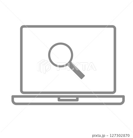 虫眼鏡が表示されたシンプルなノートパソコンのアイコンイラスト 127302870