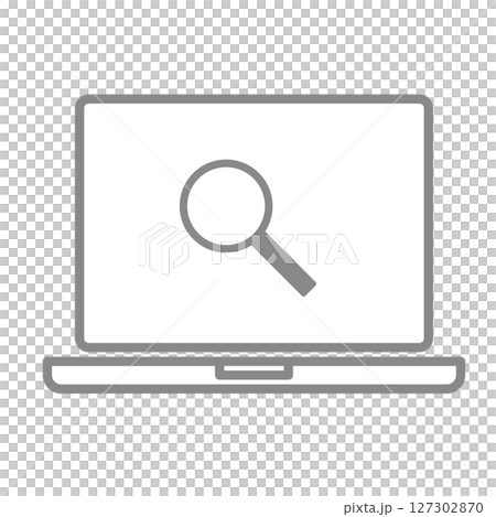 虫眼鏡が表示されたシンプルなノートパソコンのアイコンイラスト 127302870