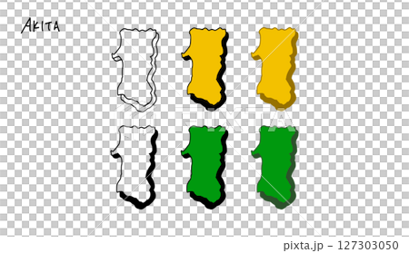 彩色3D秋田縣地圖手繪向量插圖 127303050