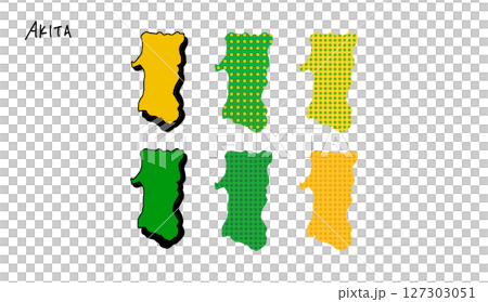 秋田縣地圖的手繪向量插圖，帶有彩色圖案 127303051