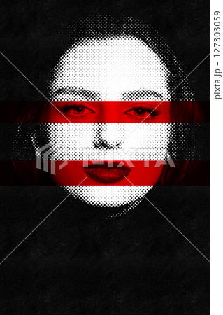 Abstract woman portrait illustration in halftone dots pattern style 127303059