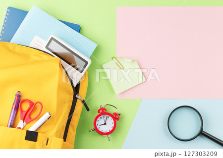 School backpack with educational supplies. School backpack with educational supplies. 127303209