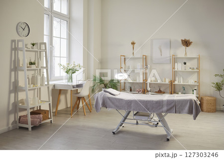 Cosmetology salon, empty modern cabinet with professional furniture, quality clean equipment Cosmetology salon, empty modern cabinet with professional furniture, quality clean equipment 127303246