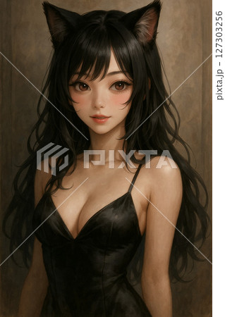 月影の黒猫姫 ― 静寂に佇む美の化身 127303256