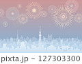 東京シルエットと花火 127303300