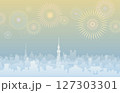 東京シルエットと花火 127303301