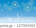 東京シルエットと花火 127303302