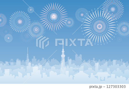 東京シルエットと花火 東京シルエットと花火 127303303