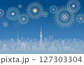 東京シルエットと花火 127303304