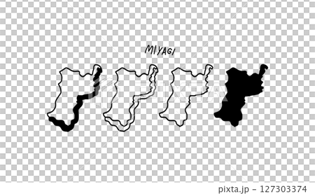 宮城縣三維地圖的手繪向量插圖 127303374