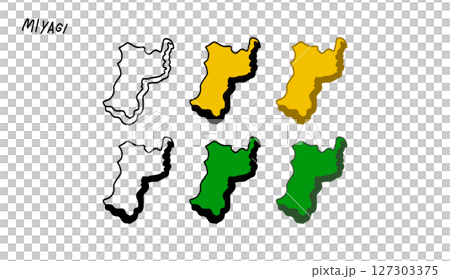 彩色3D宮城縣地圖手繪向量插圖 127303375