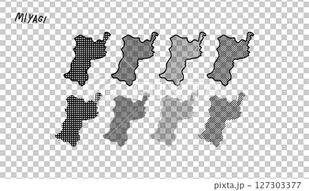 宮城縣地圖的手繪向量插圖，帶有單色圖案 127303377