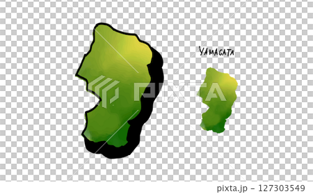 山形縣手繪地圖的向量插圖，以綠色水彩繪製 127303549