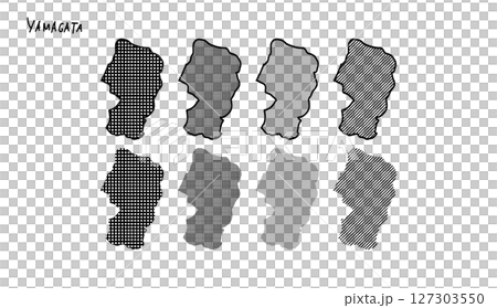山形縣地圖的手繪向量插圖，帶有單色圖案 127303550