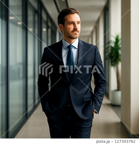 廊下を歩くスーツの男性社員 127303762
