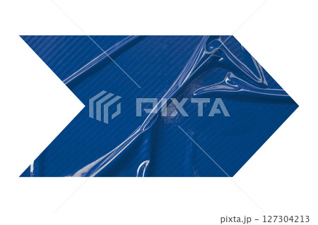 Blue crumpled paper arrow isolated on transparent background 127304213