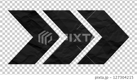 Black crumpled paper arrow isolated on transparent background. 127304215
