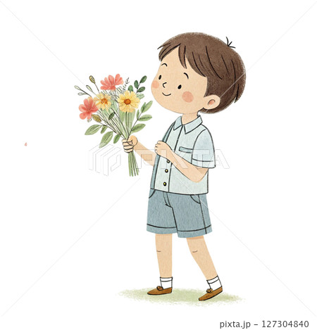 Boys in Fashion Sunglasses Holding Summer Flowers white background Boys in Fashion Sunglasses Holding Summer Flowers white background 127304840