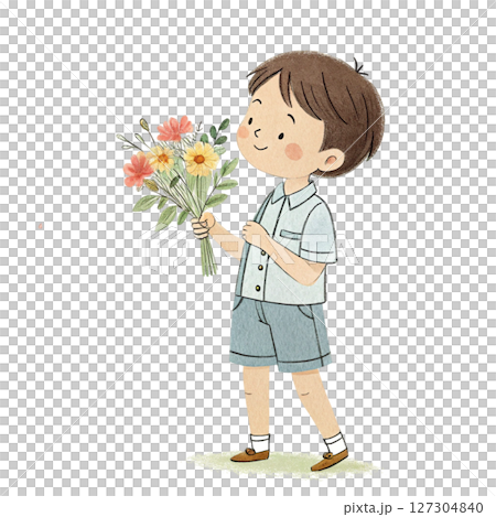 Boys in Fashion Sunglasses Holding Summer Flowers white background Boys in Fashion Sunglasses Holding Summer Flowers white background 127304840