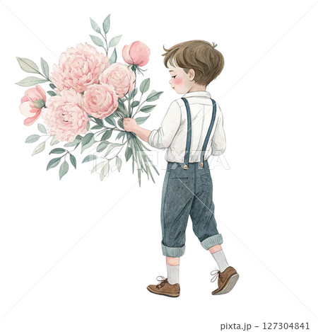 Boys in Fashion Sunglasses Holding Summer Flowers white background Boys in Fashion Sunglasses Holding Summer Flowers white background 127304841