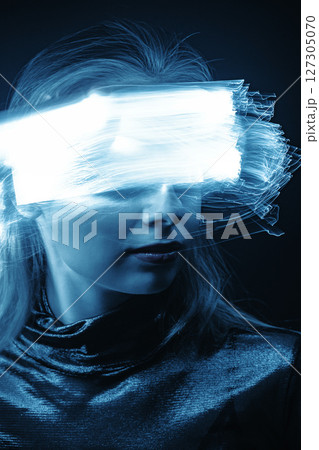 Abstract woman studio portrait with light painting technique 127305070