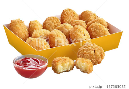 Golden Fried Cheese Bites with Ketchup Dip. 127305085
