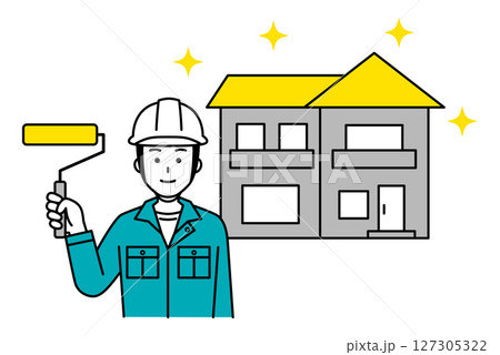 屋根を塗装をする塗装業者の男性 127305322