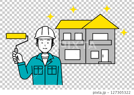 屋根を塗装をする塗装業者の男性 127305322