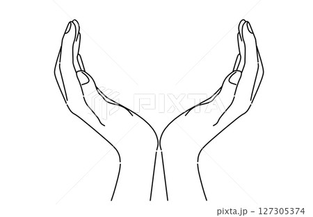 柔らかく包み込むように広げた両手のシルエットイラスト 柔らかく包み込むように広げた両手のシルエットイラスト 127305374
