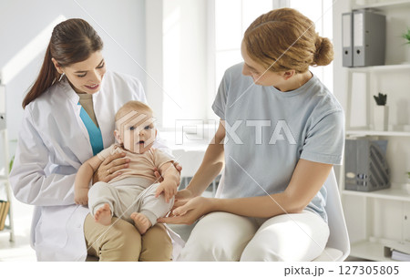 Mother With Baby At Pediatrician Consultation In The Clinic 127305805