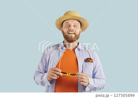 Surprised Man In Summer Attire Utters Wow At Camera 127305899
