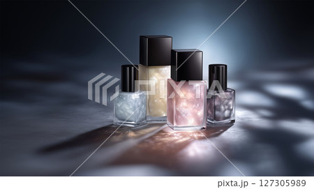 Luxury nail polish collection with pastel colors and dramatic lighting 127305989