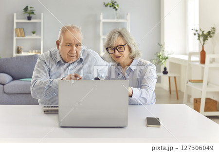 Elderly Couple Working Together on Laptop at Home Elderly Couple Working Together on Laptop at Home 127306049