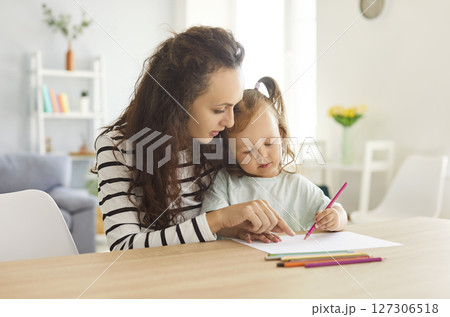 Mother And Daughter Painting Together For Fun And Learning At Home Mother And Daughter Painting Together For Fun And Learning At Home 127306518