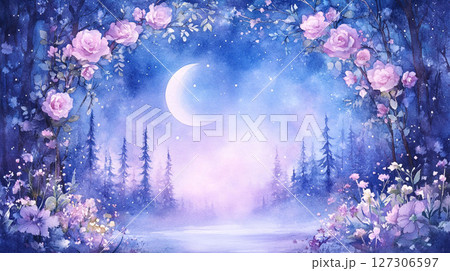紫色の薔薇の花が咲いている幻想的な風景画 紫色の薔薇の花が咲いている幻想的な風景画 127306597
