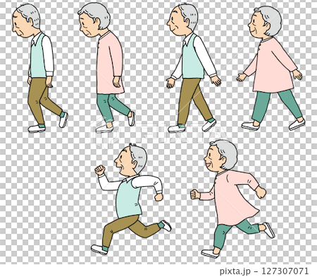 一對老年夫婦走路的插圖 127307071