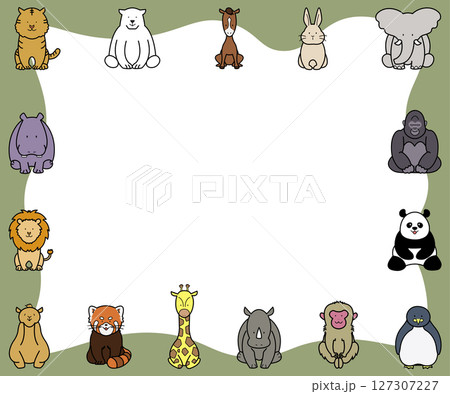 可愛い動物イラストフレーム グリーン 可愛い動物イラストフレーム グリーン 127307227