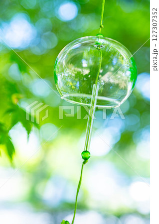 【夏素材】風鈴とモミジの新緑と青空【長野県】 127307352
