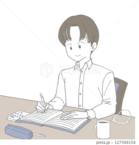 手帳に記入する男性2 127308158