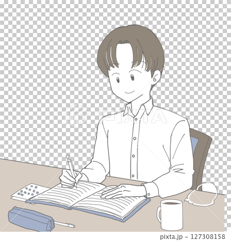 手帳に記入する男性2 127308158