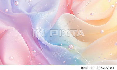 Soft Pastel Fabric with Water Droplets on a Gentle Background 127309164