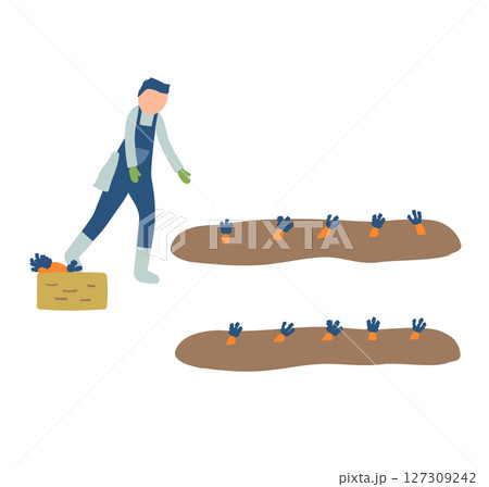 にんじんの収穫作業をする農家のイラスト 127309242