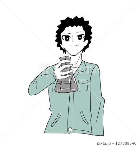 三角フラスコを振る男の子 127309340