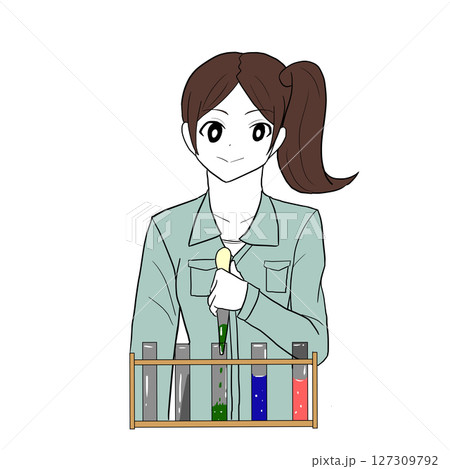 試験管に薬品を注ぐ女の子 127309792