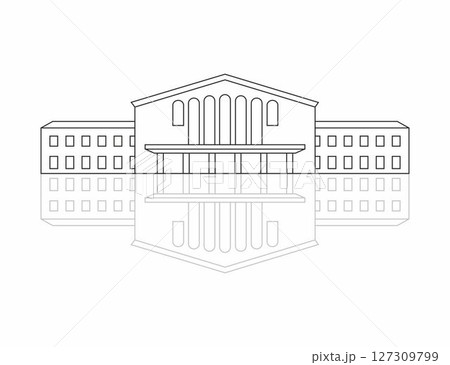 The illustration of airport terminal. Travel concept of planning a summer vacation tourism. Linear design icon vector illustration. Icon with shadow or reflection. 127309799