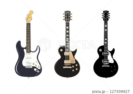 Electric Guitar Silhouettes Three Classic Designs 127309927
