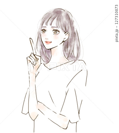 指を差す女性　明るい表情のイラスト素材 127310873