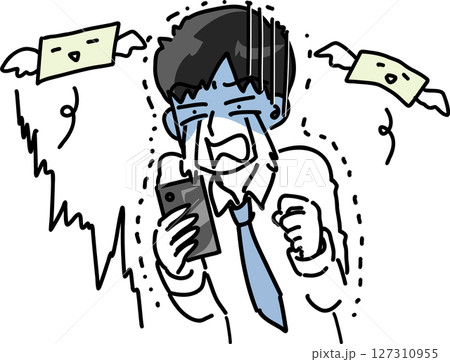 仮想通貨が大暴落して大泣きするサラリーマンのベクターイラスト 127310955